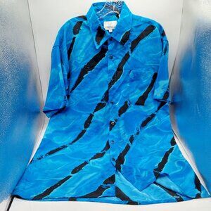 Mens Virgola Uomo Blue Black Button Shirt Size Medium Vintage